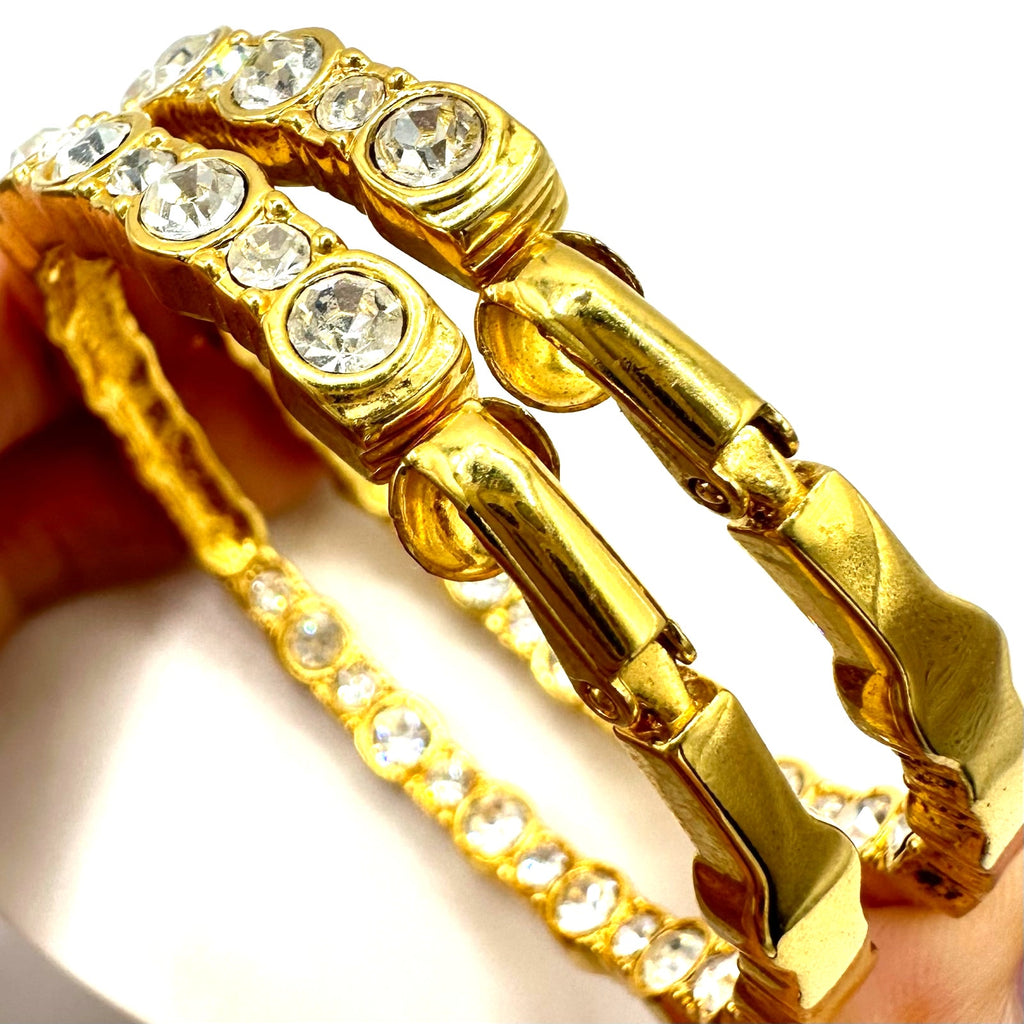 China signed gold tone clear rhinestones chunky hoops statement clip on earrings