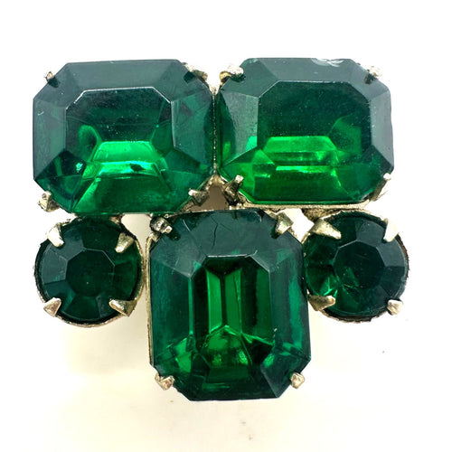 1930s 1940s antique Art Deco gold emerald green rhinestones dress fur clip