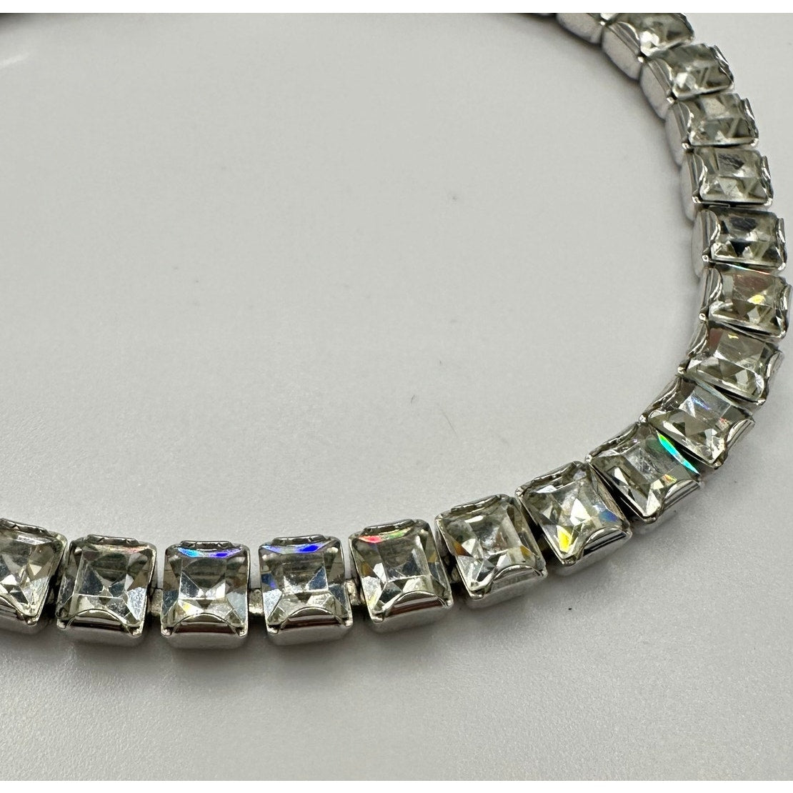 Swarovski clear princess cut Austrian crystals rhodium plated tennis bracelet