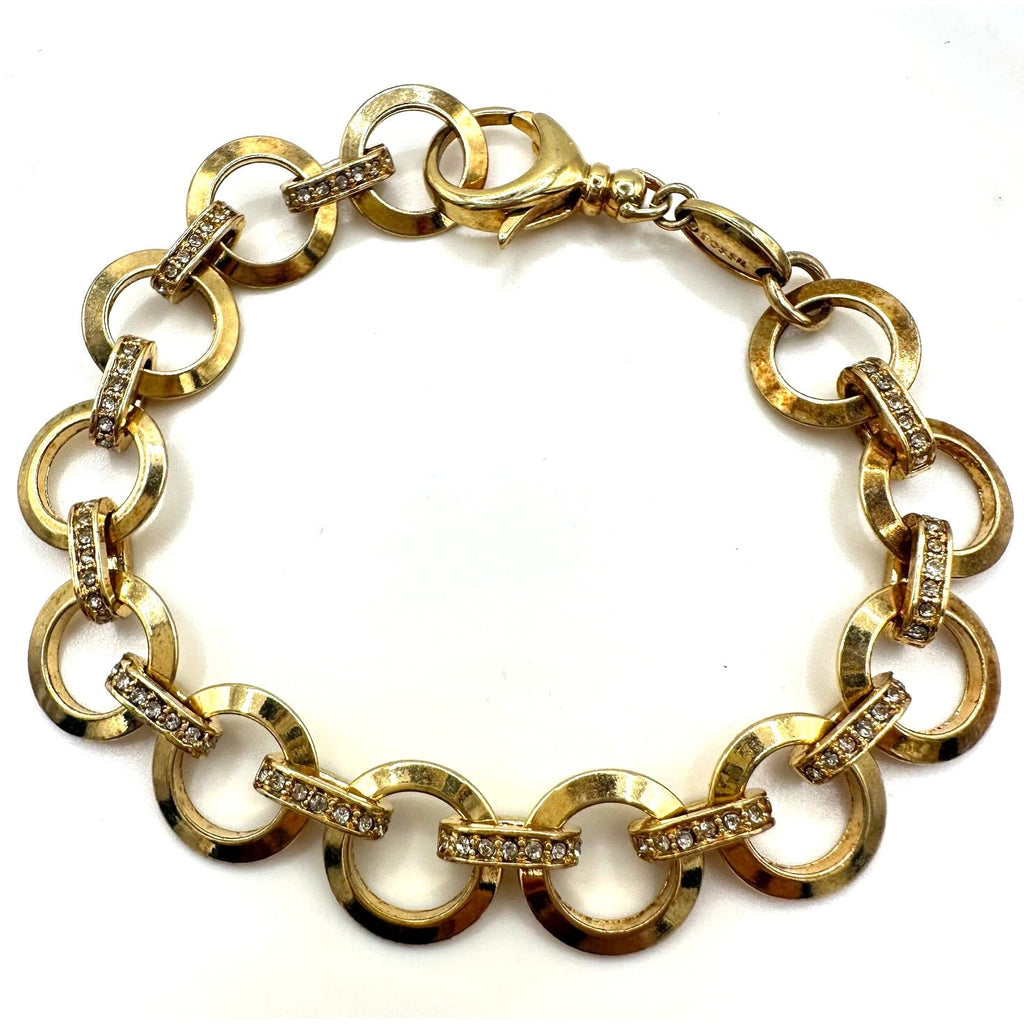 Fossil gold tone clear rhinestones crystals circle cable chain link bracelet