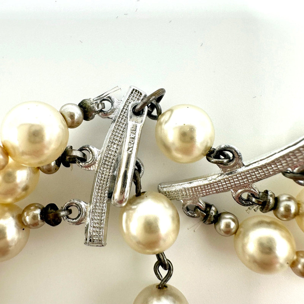 Japan vintage 3 multi strand lucite faux pearls AB beaded graduated necklace