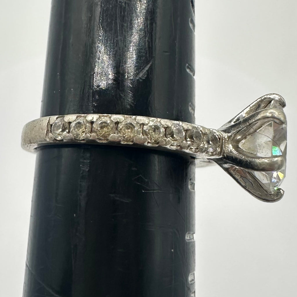 China 925 sterling silver cubic zirconia CZ half eternity solitaire ring size 4