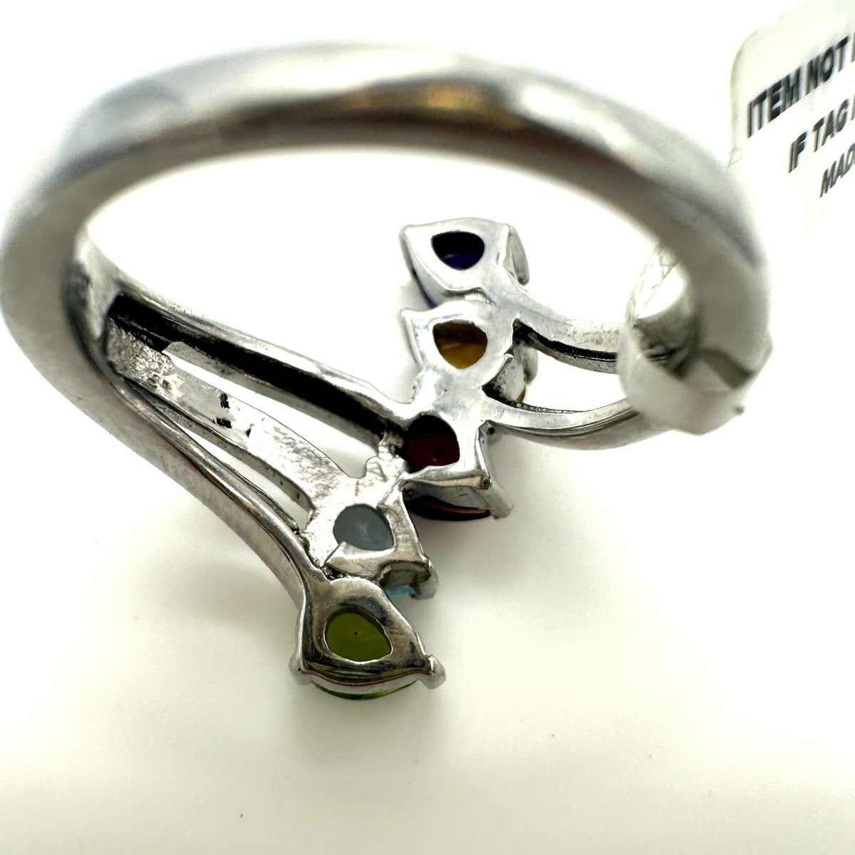 NWT silver stainless steel 5 real semiprecious gemstones multicolor ring 6.5