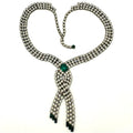 1950s vintage silver tone clear emerald green rhinestones fringe tassel necklace