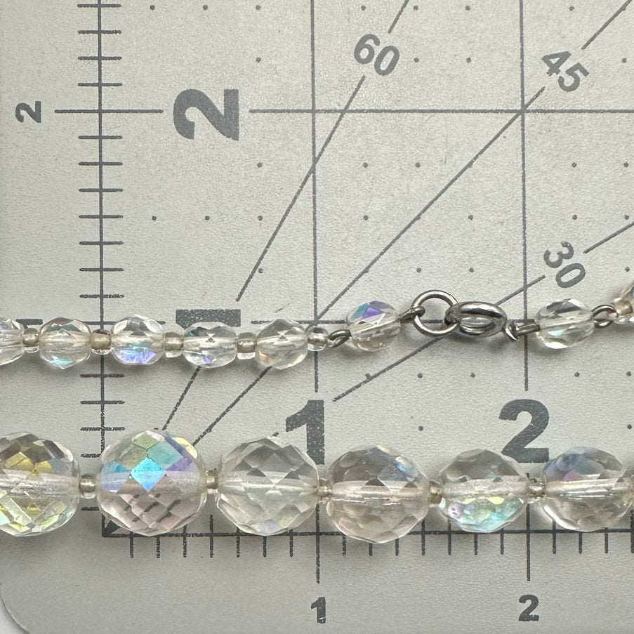 1950s vintage clear faceted glass aurora borealis AB graduated beaded necklace