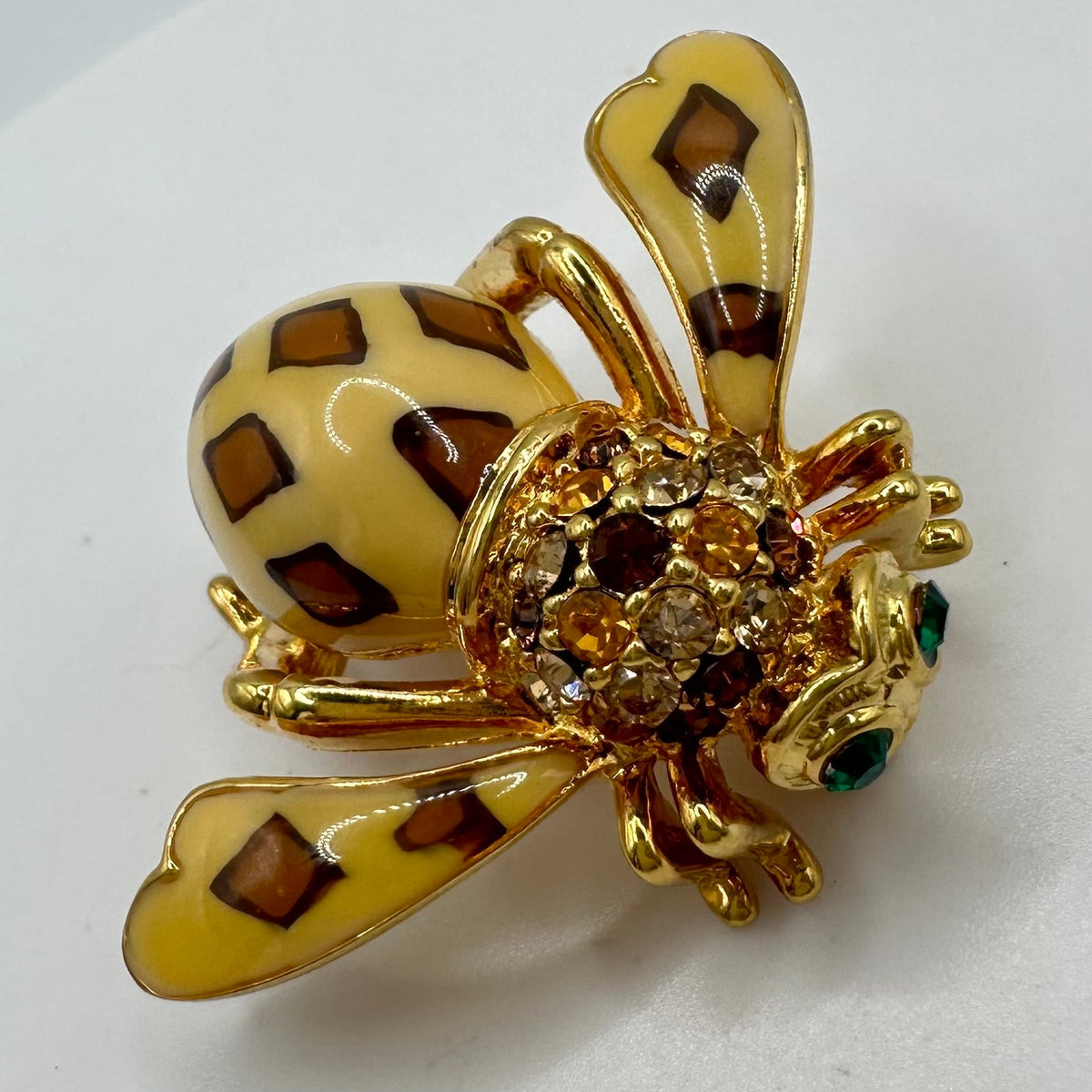 Joan Rivers Joan of the Jungle vintage gold tone bumblebee rhinestones brooch