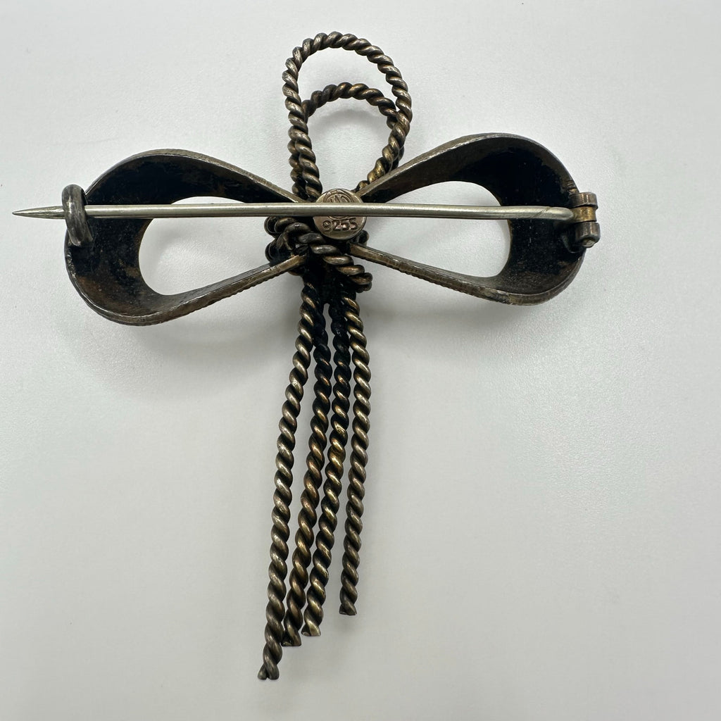 N. A. Jorgensen Norway 925 sterling silver white guilloche enamel bow brooch