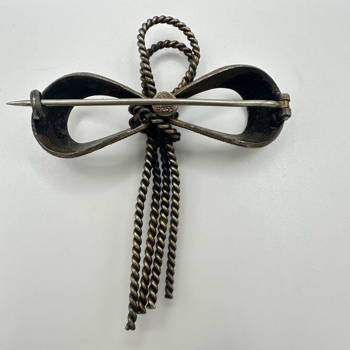 N. A. Jorgensen Norway 925 sterling silver white guilloche enamel bow brooch