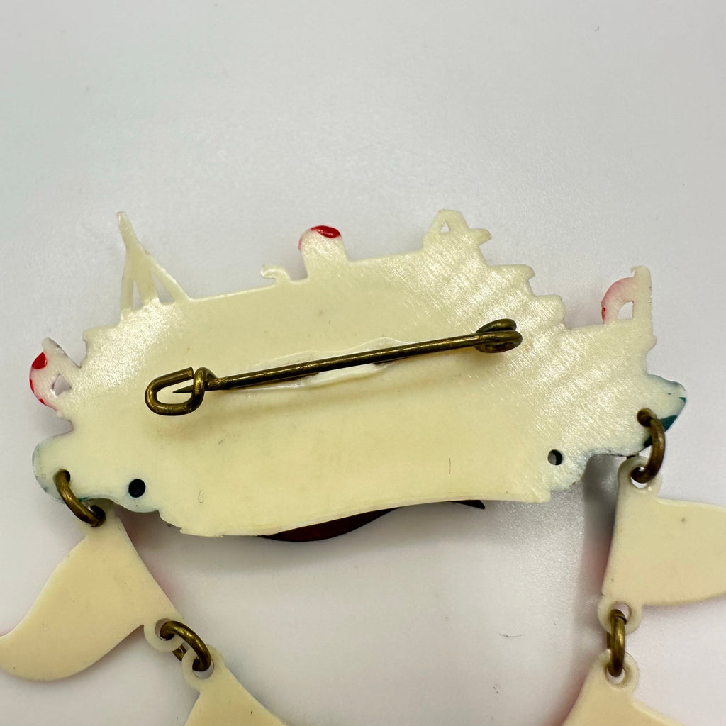 Lindau Germany 1940s retro hand painted celluloid souvenir ship flags brooch