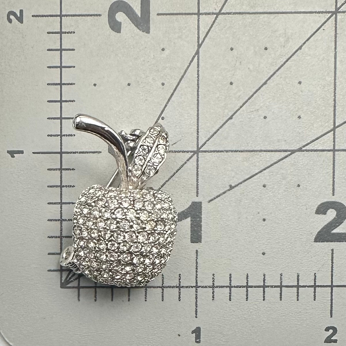 Nadri signed silver tone clear pavé glass rhinestones apple brooch pin