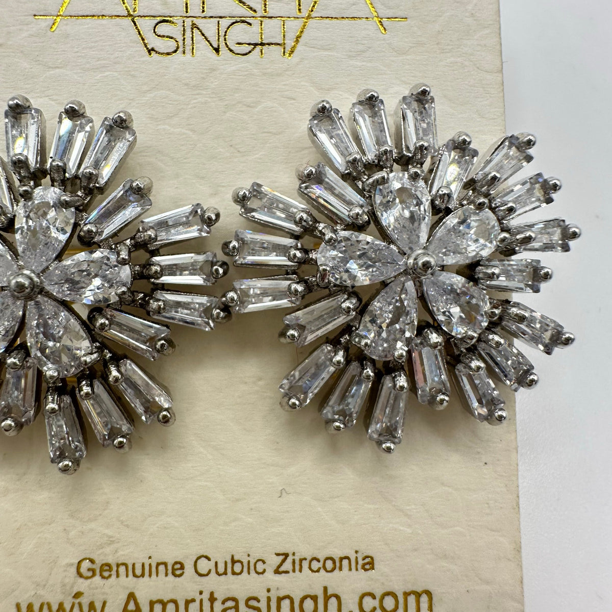Amrita Singh silver tone clear cubic zirconia CZ starburst posts earrings