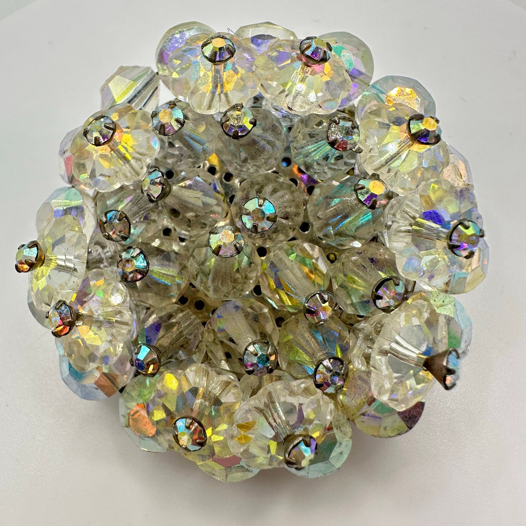 Vintage silver tone AB aurora borealis glass beaded margarita rhinestones brooch
