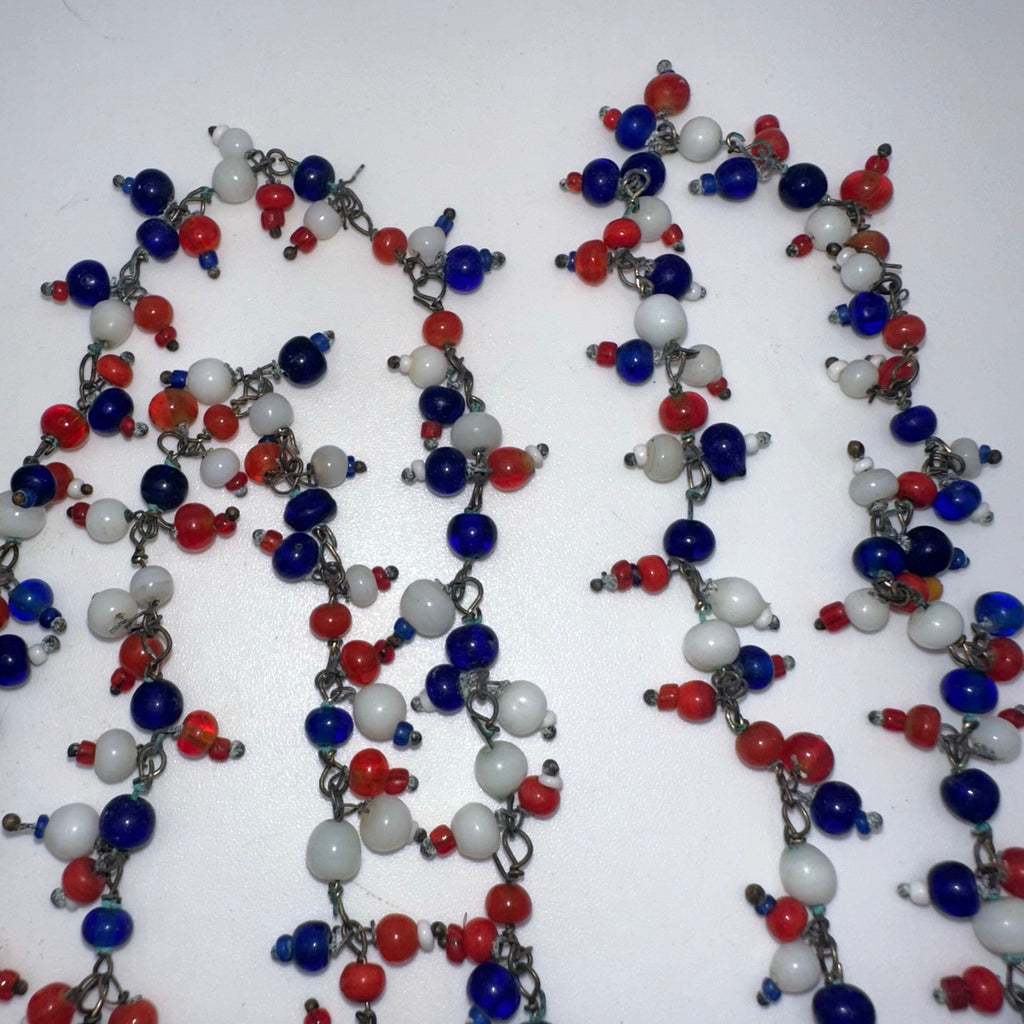 1940s vintage patriotic red white blue Czech glass beads beaded 50” necklace