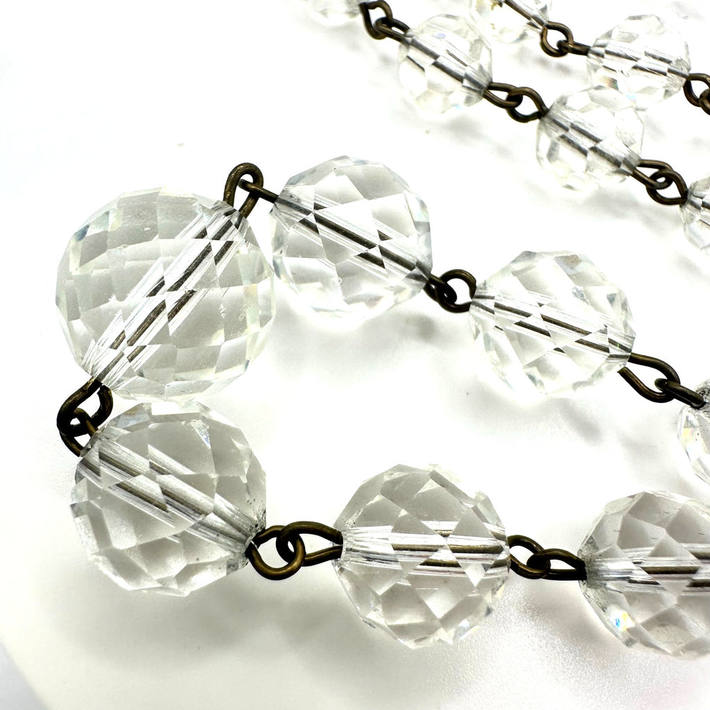 1940s vintage gold tone brass clear faceted glass beaded graduated 19" necklace