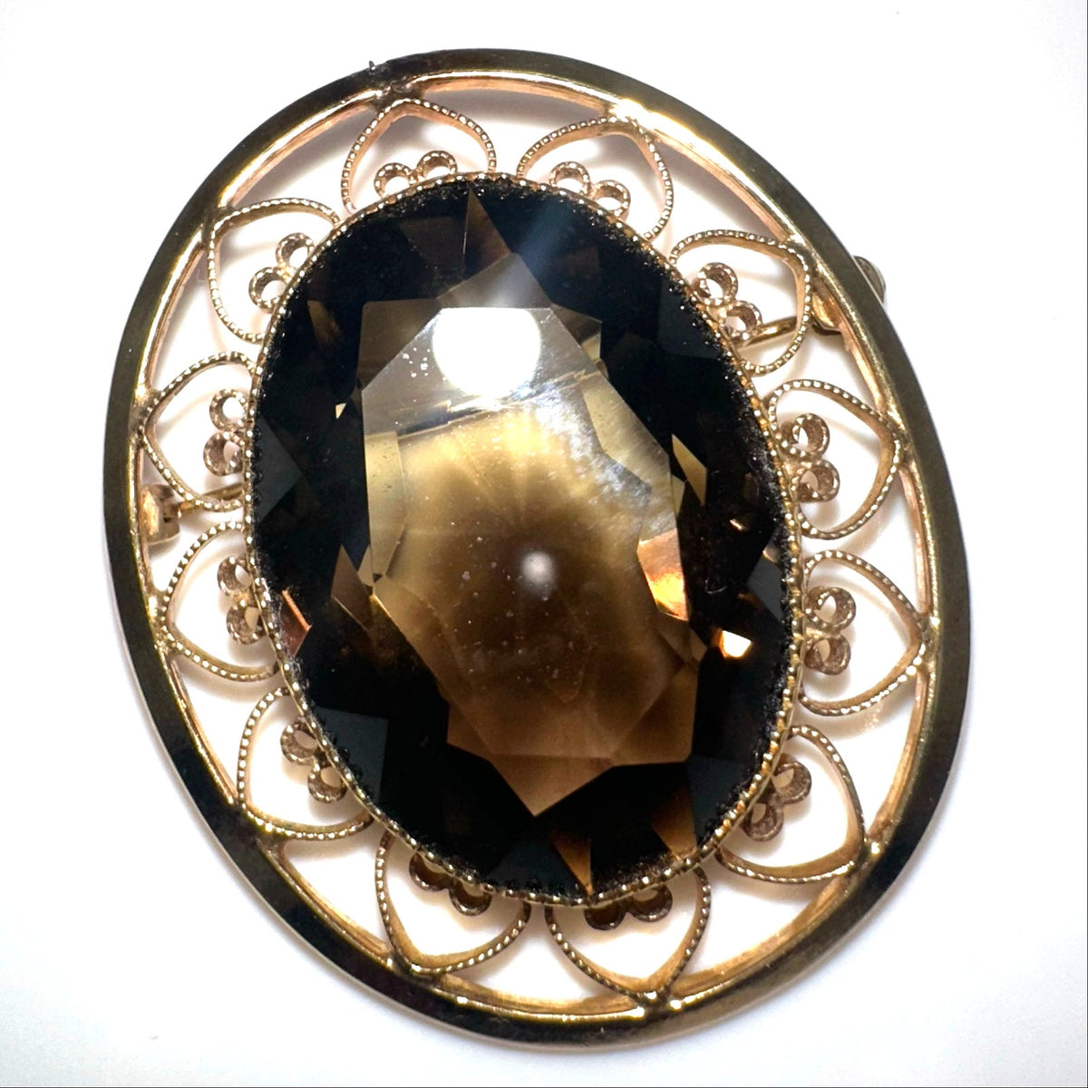 Catamore vintage 12kt yellow gold filled genuine 27.43ct smoky quartz brooch