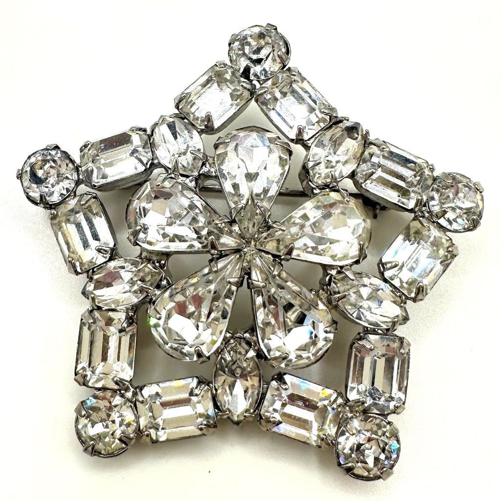 Weiss 1950s vintage silver tone clear large glass rhinestones star brooch