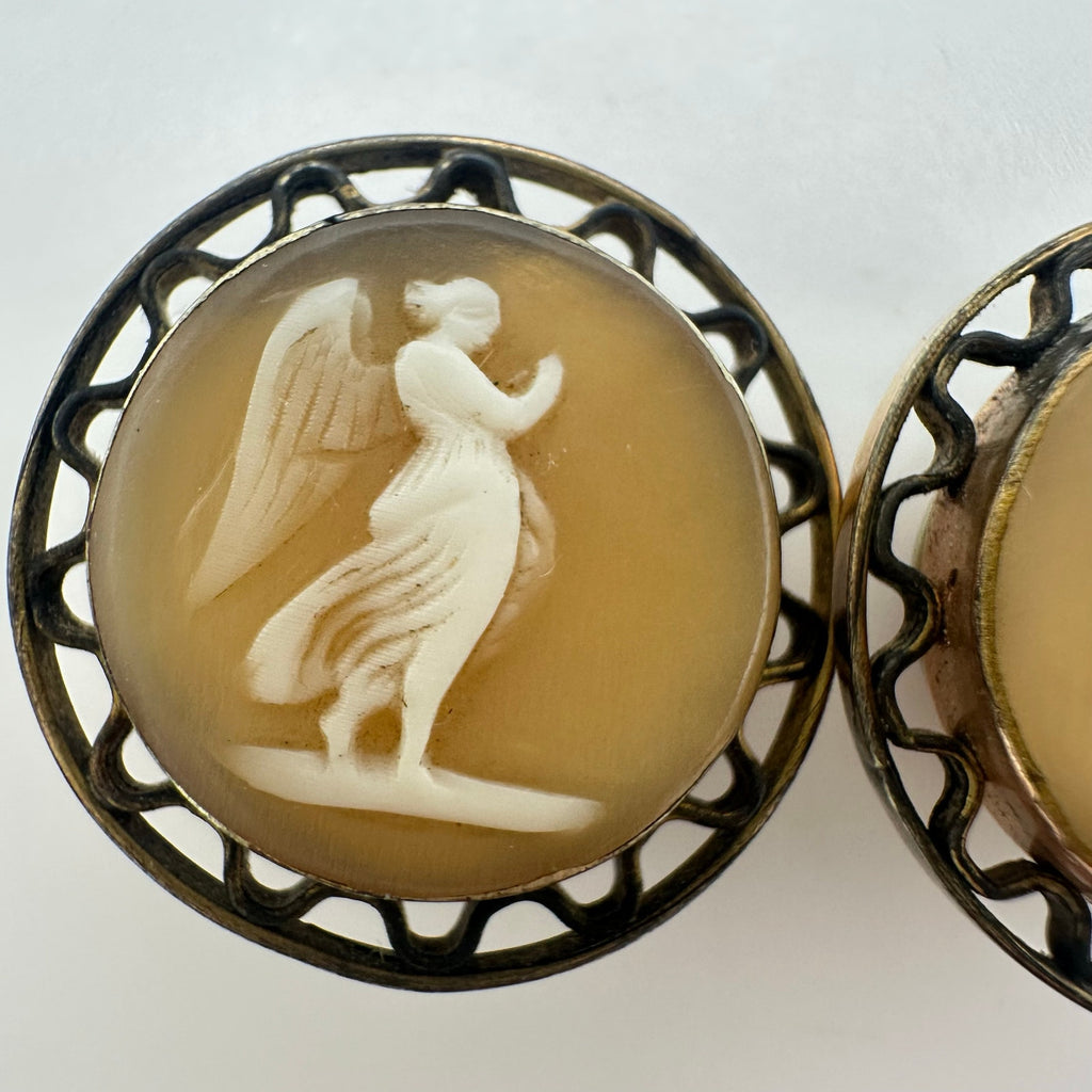 Antique Victorian 1800s solid 10kt & gold filled carved shell cameo cufflinks