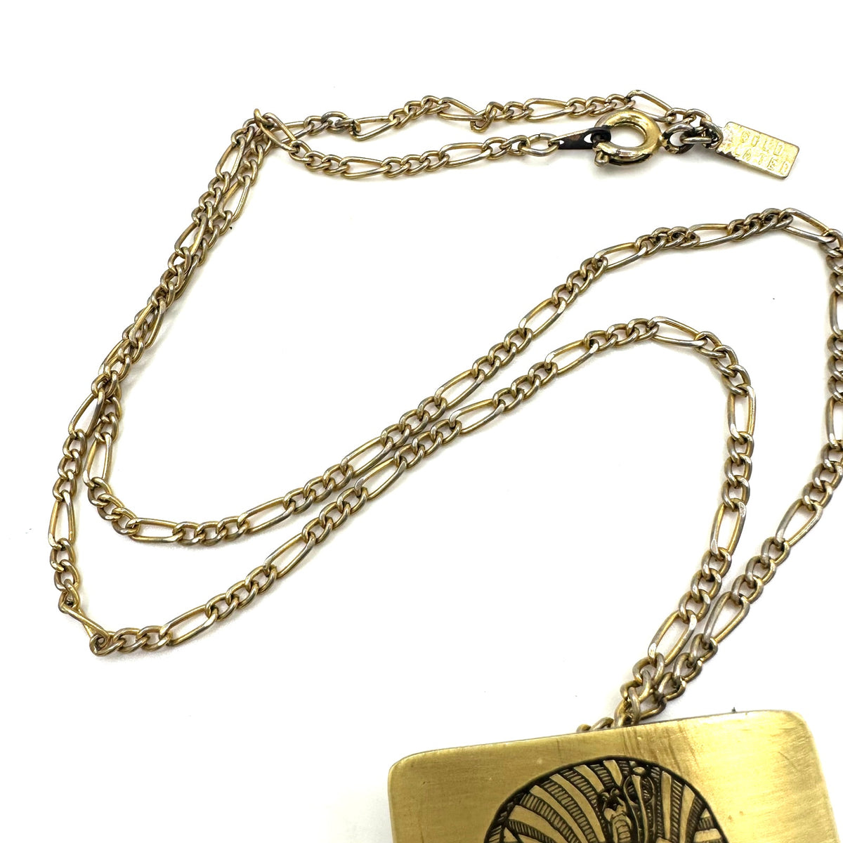 Reed & Barton 1978 Tutankhamen Damascene pendant gold plated 18" chain necklace