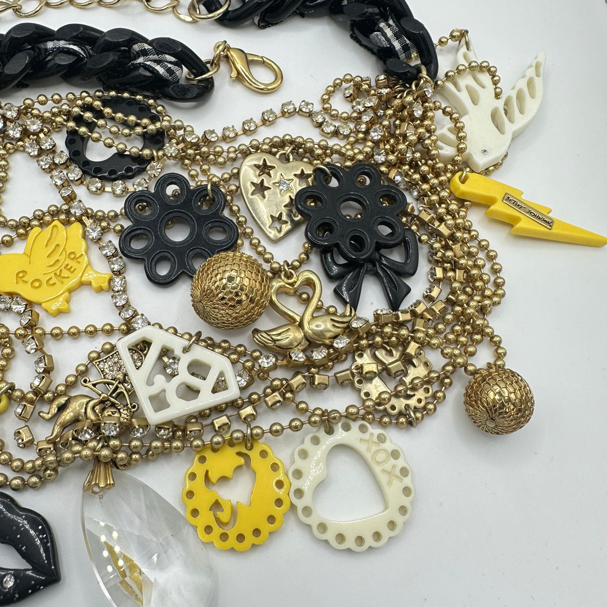 Betsey Johnson Rocker Chic gold tone charms necklace bracelet earrings set