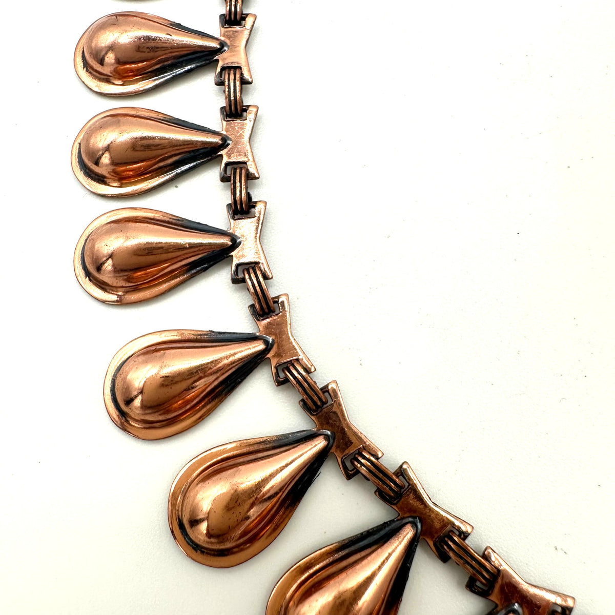 Ramé vintage solid copper modernist teardrop necklace clip on earrings set