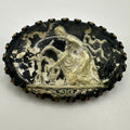 Antique Art Deco brass cut glass reverse foiled intaglio woman cameo brooch pin