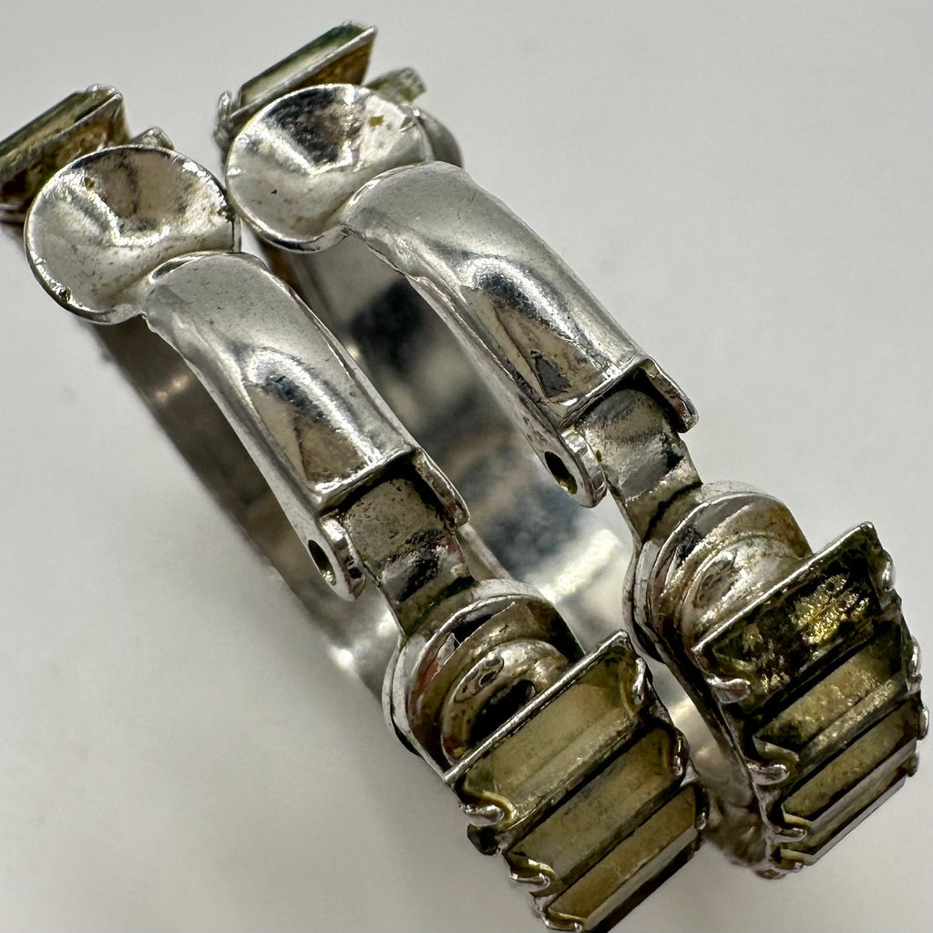 Vintage clear glass baguettes rhinestones silver tone hoops clip on earrings