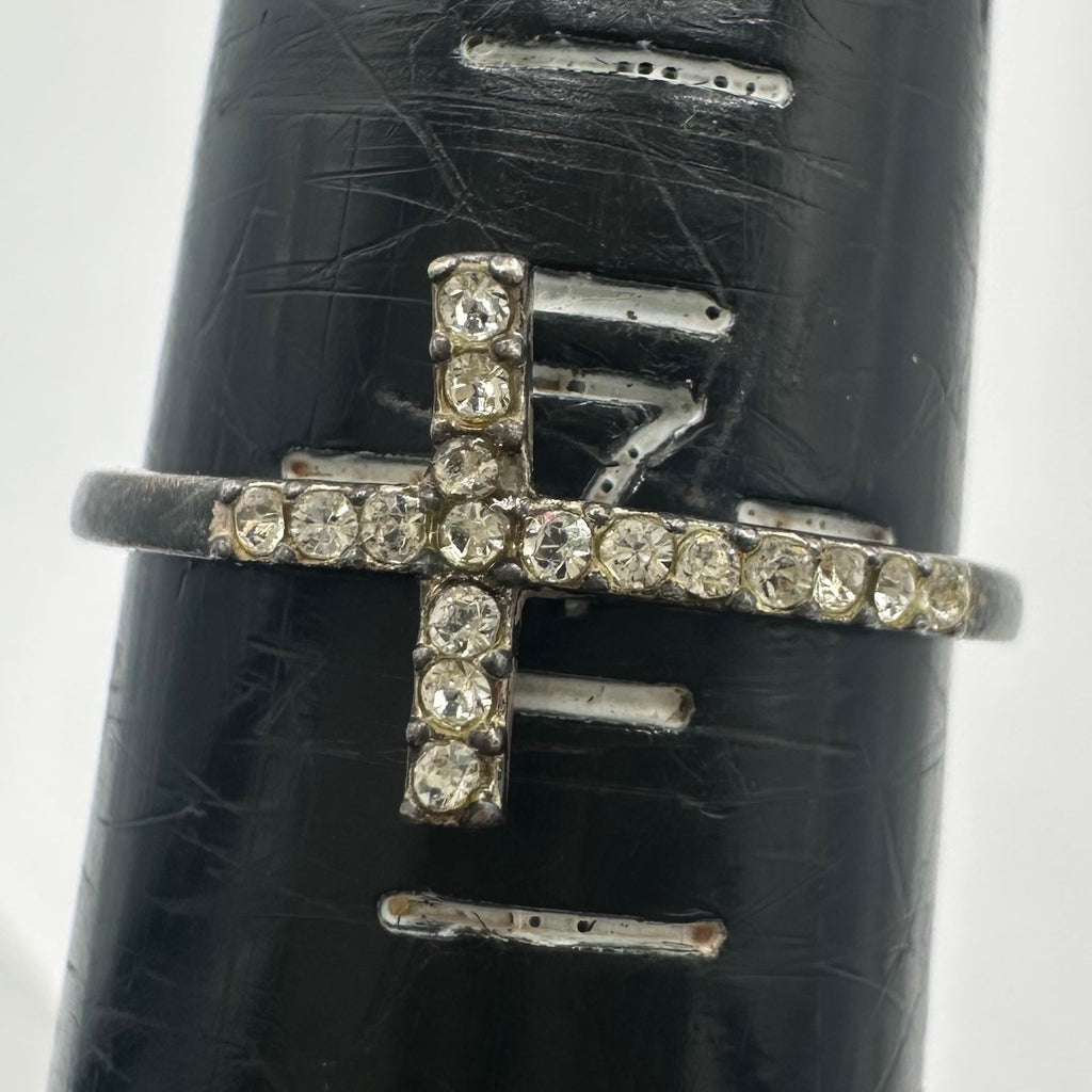 Thailand vintage 925 sterling silver cubic zirconia CZ dainty cross ring size 7