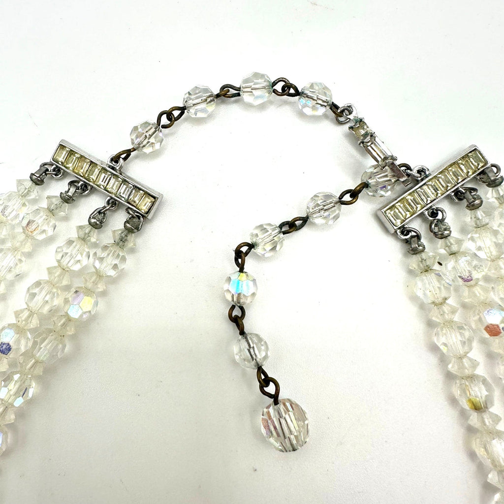 Vintage 4 strand clear AB aurora borealis glass beaded graduated necklace