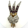 Vintage 1940 gold tone purple rhinestones large flower floral bouquet brooch