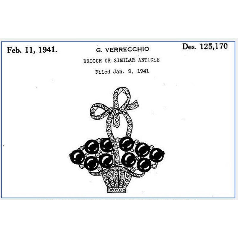 Coro 1941 silver rhodium plated white moonglow lucite rhinestones basket brooch