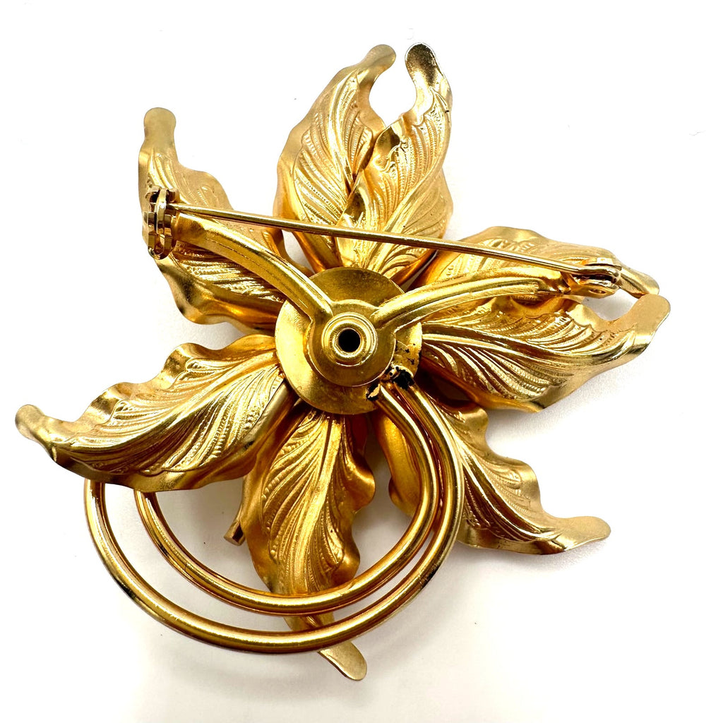 Vintage 1950s 1960s gold plated pink real freshwater pearl flower floral brooch