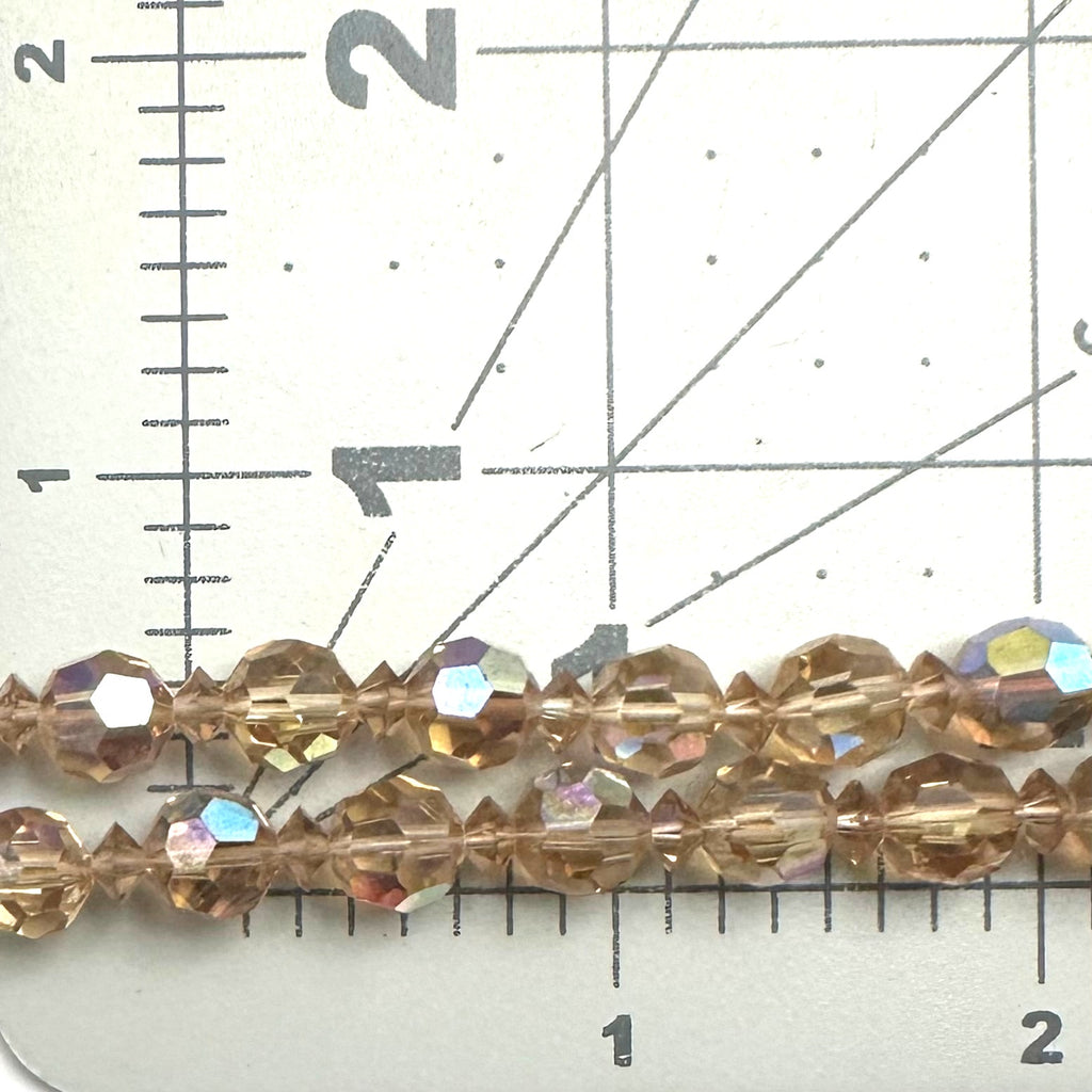 Vintage faux topaz faceted glass aurora borealis AB beads beaded 49” necklace