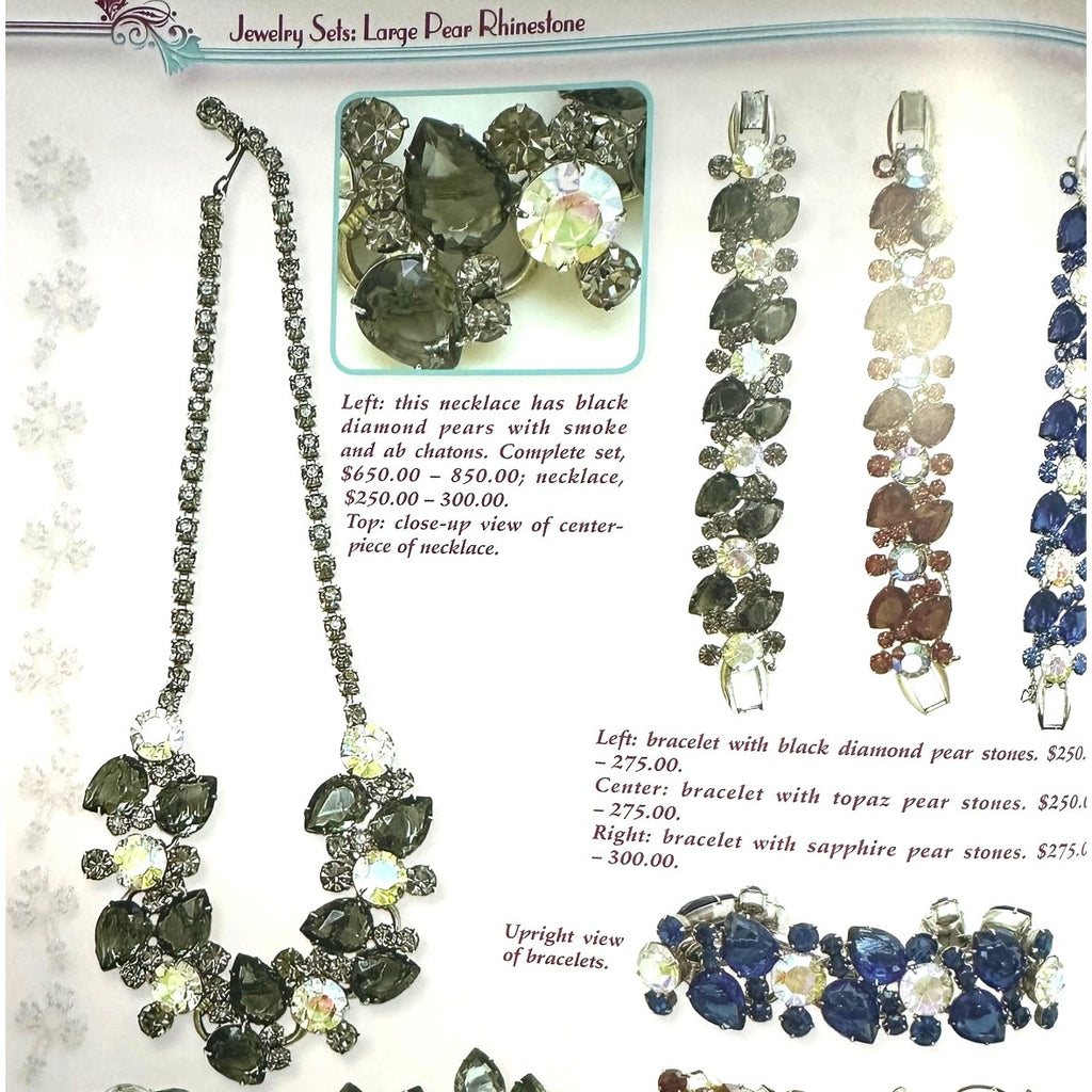 Juliana 1960s vintage book piece silver tone AB gray glass rhinestones necklace