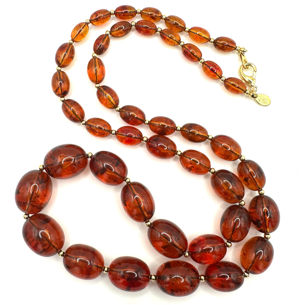 Joan Rivers vintage faux amber lucite beads beaded graduated 32" necklace