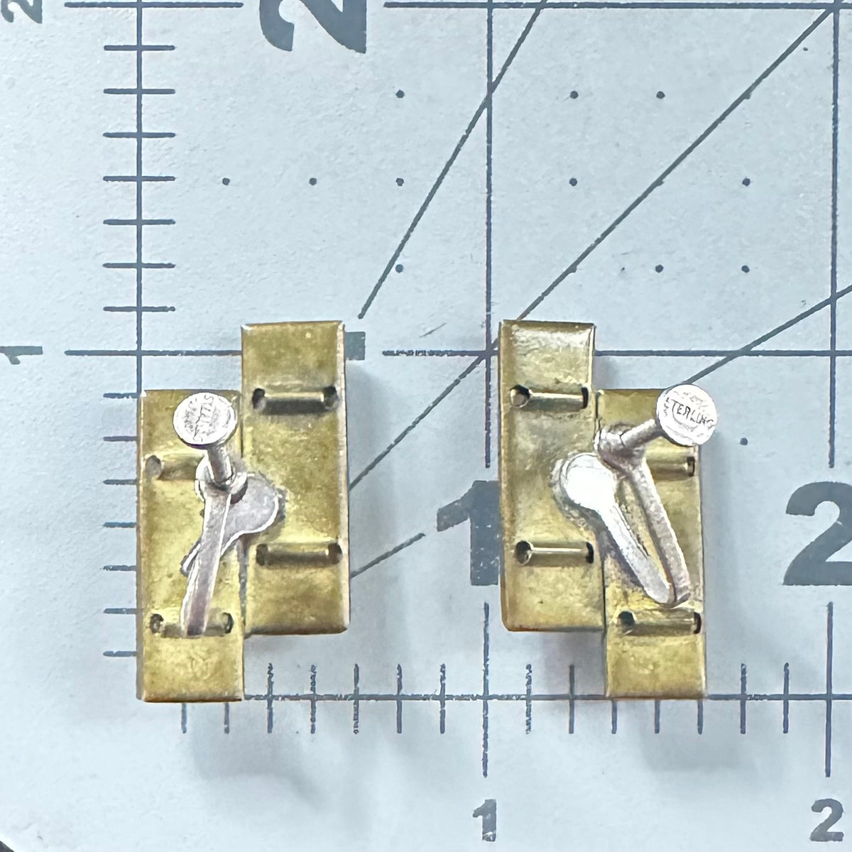 Antique Art Deco 1920s brass Czech glass sterling silver screw back earrings