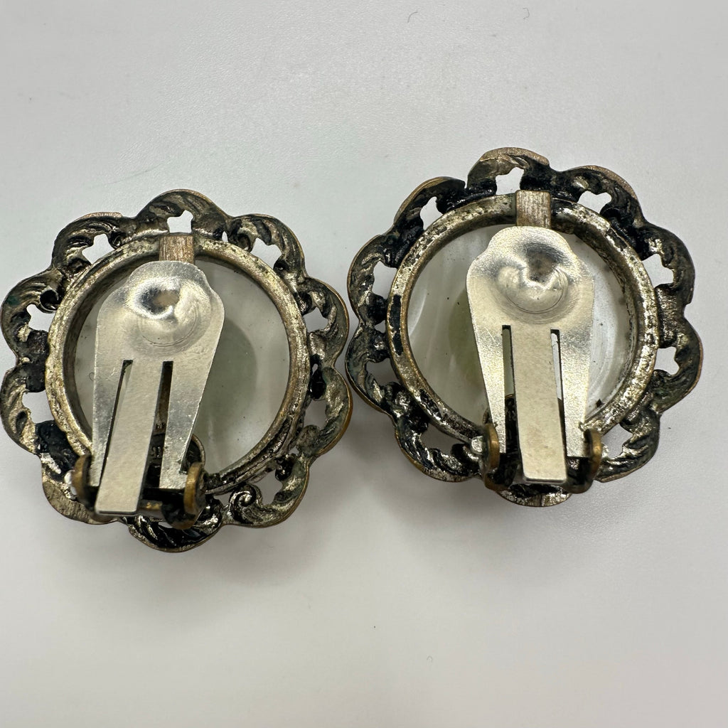 Made in Austria vintage mother of pearl abalone silver tone clip on earrings