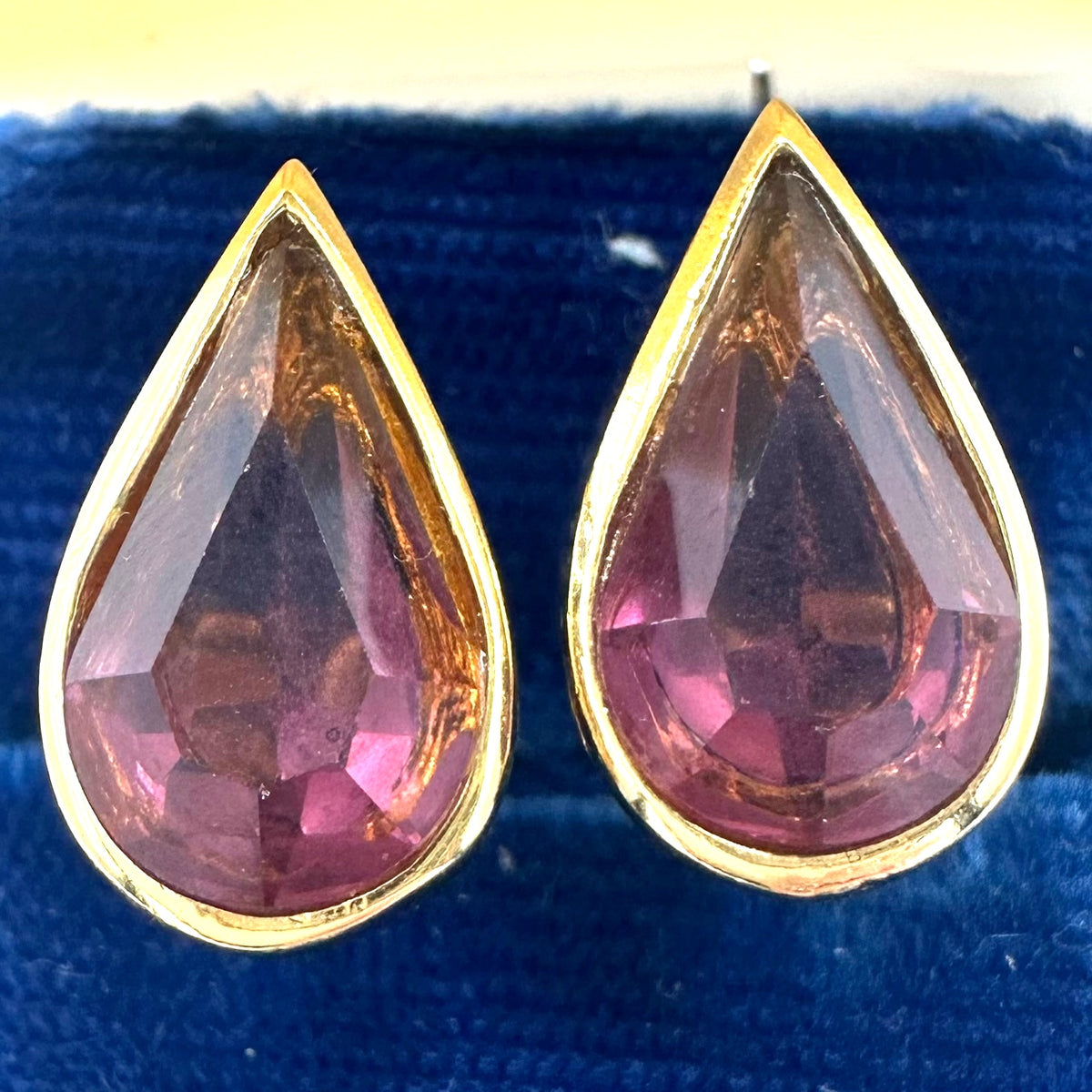 Christian Dior vintage gold plated purple glass rhinestones clip on earrings