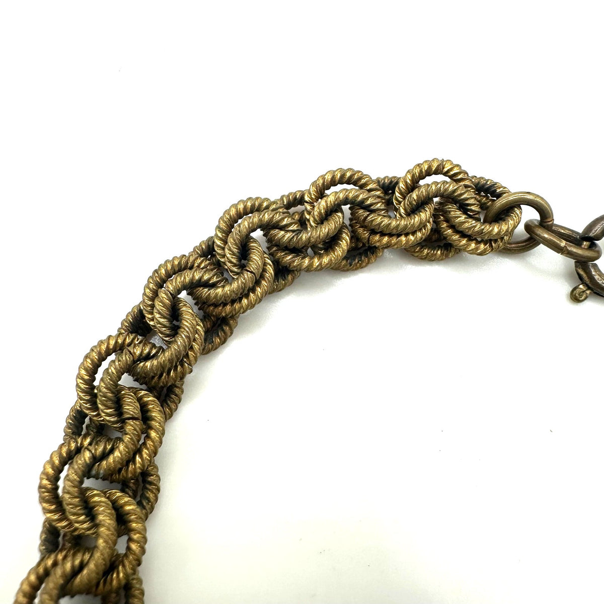 Antique vintage 1930s 1940s gold tone brass double rolo links chain bracelet 8"