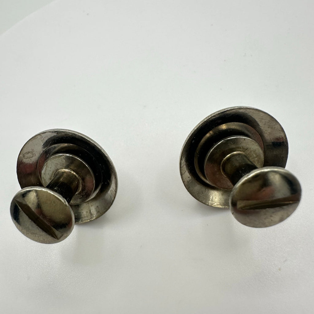Vintage silver tone domed glass reverse painted intaglio horses cameos cufflinks