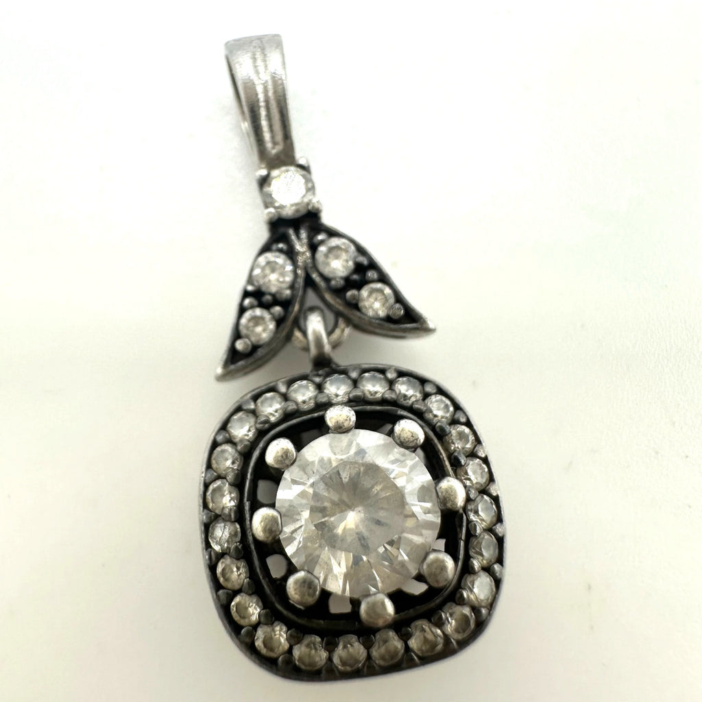 DGS Turkey 925 sterling silver clear cubic zirconia CZs leaf drop pendant
