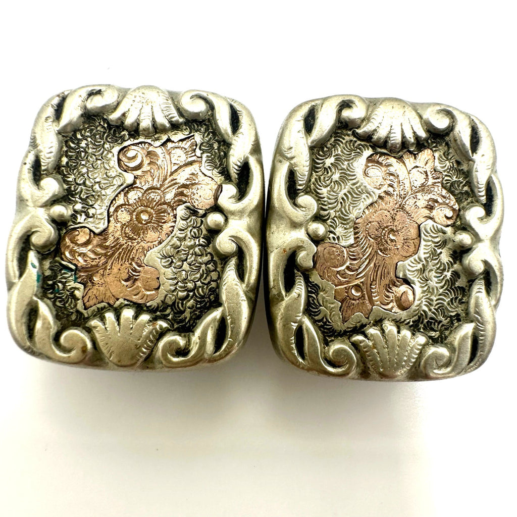 Antique Victorian 1885 rose gold filled silver gilt embossed etched cufflinks