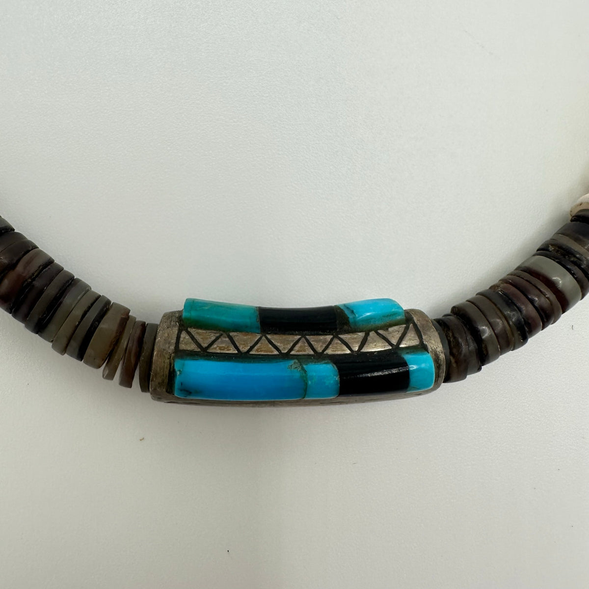 Native American Santo Domingo vintage sterling heishi turquoise beaded necklace