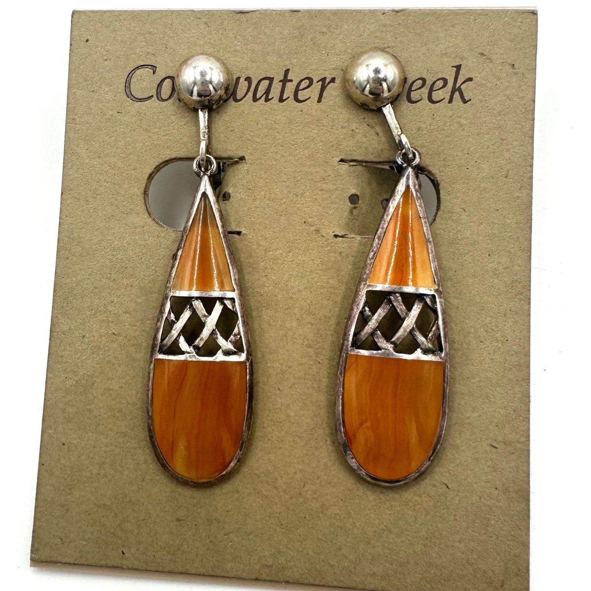 Coldwater Creek Thailand Tunisia sterling silver orange enamel clip on earrings