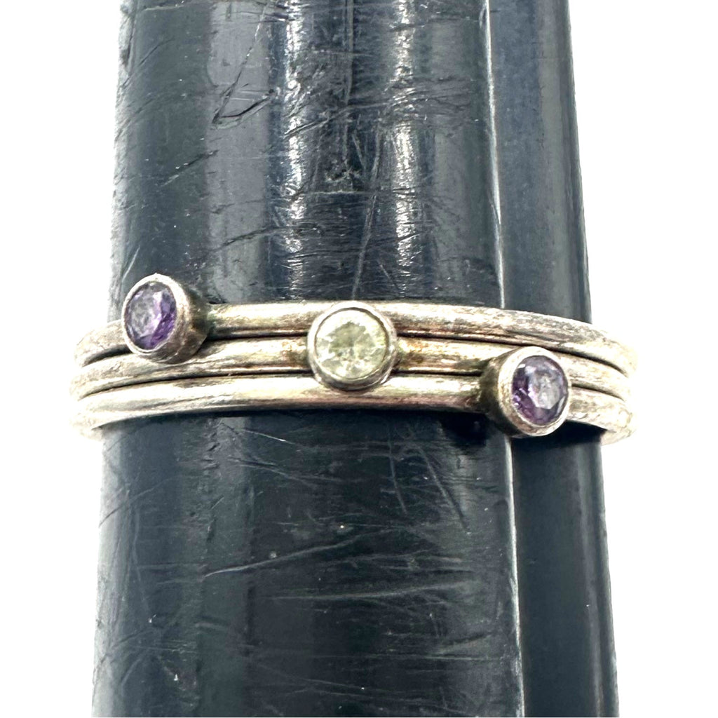 3 stackable 925 sterling silver purple clear CZ cubic zirconia rings size 7
