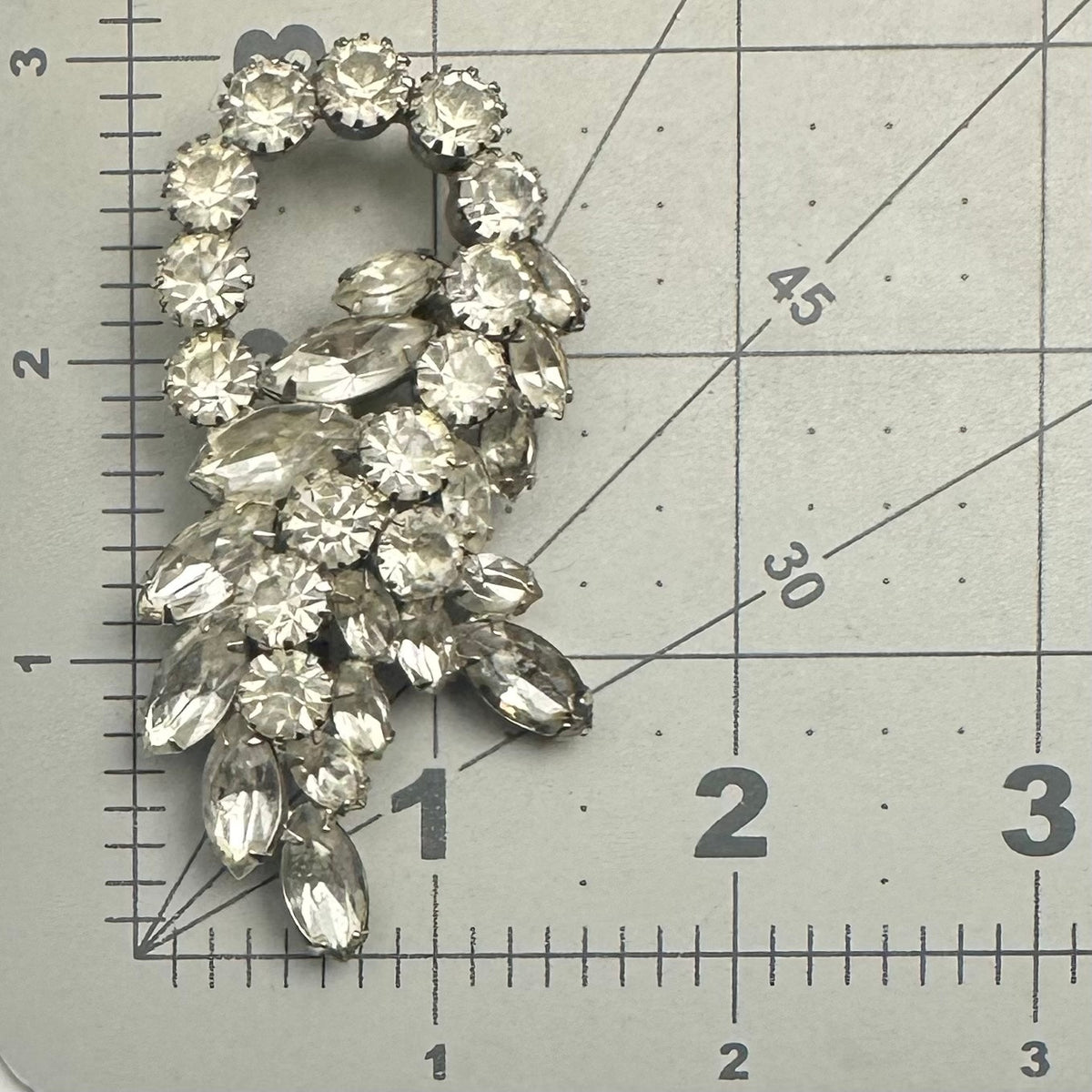 1950s vintage silver tone clear glass navettes rounds rhinestones brooch