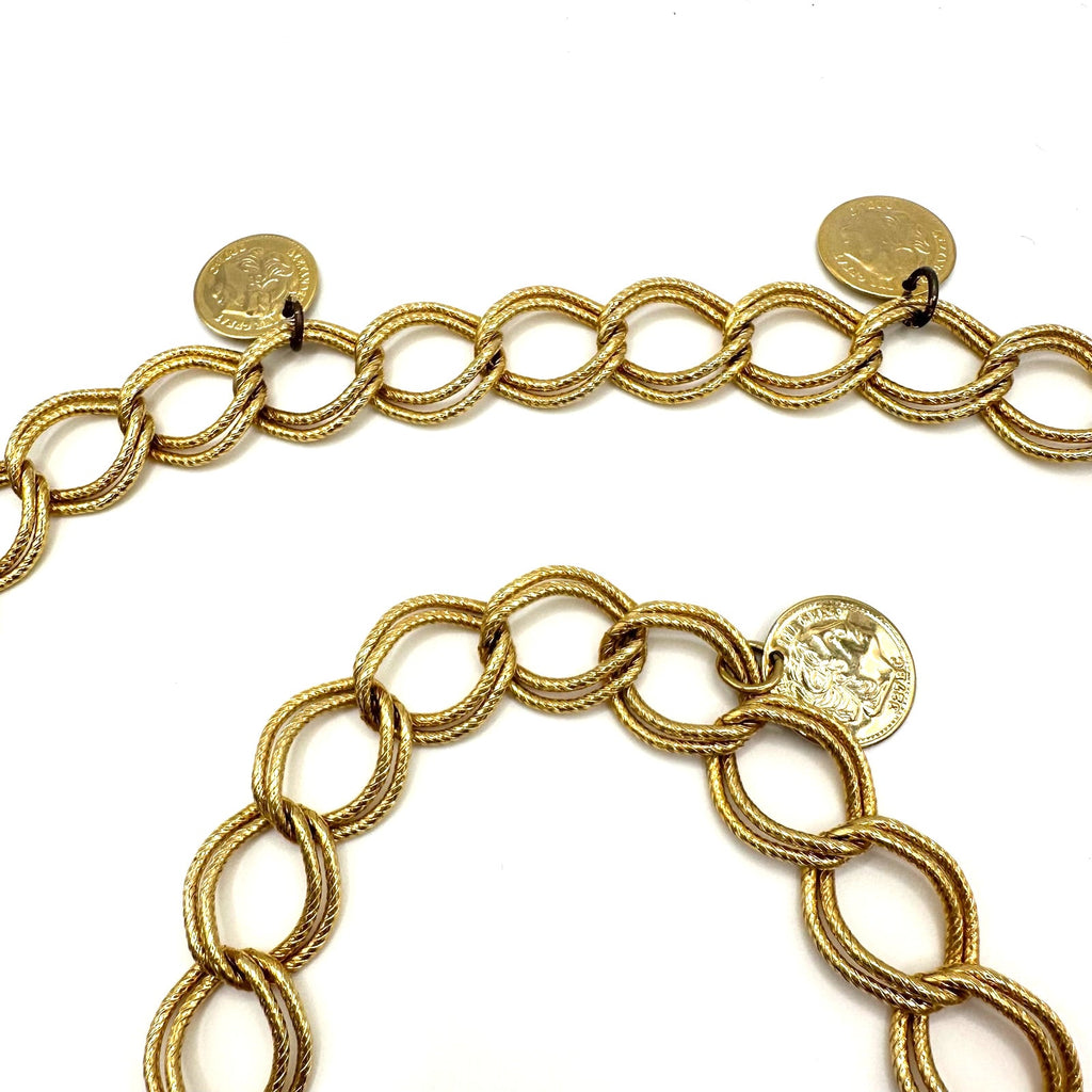1980s 1990s vintage gold tone Alexander the Great coins adjustable chain belt