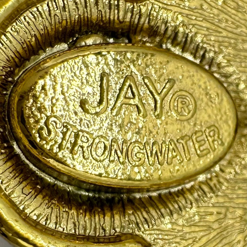 Jay Strongwater 1990s vintage gold tone multicolor enamel pendant scarf slide