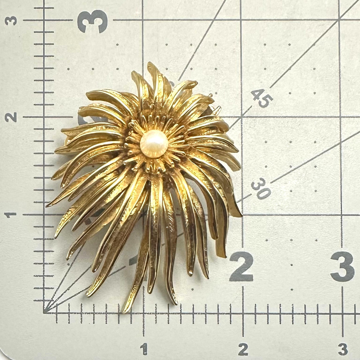 Marcel Boucher signed vintage gold tone real pearl 3D flower floral brooch