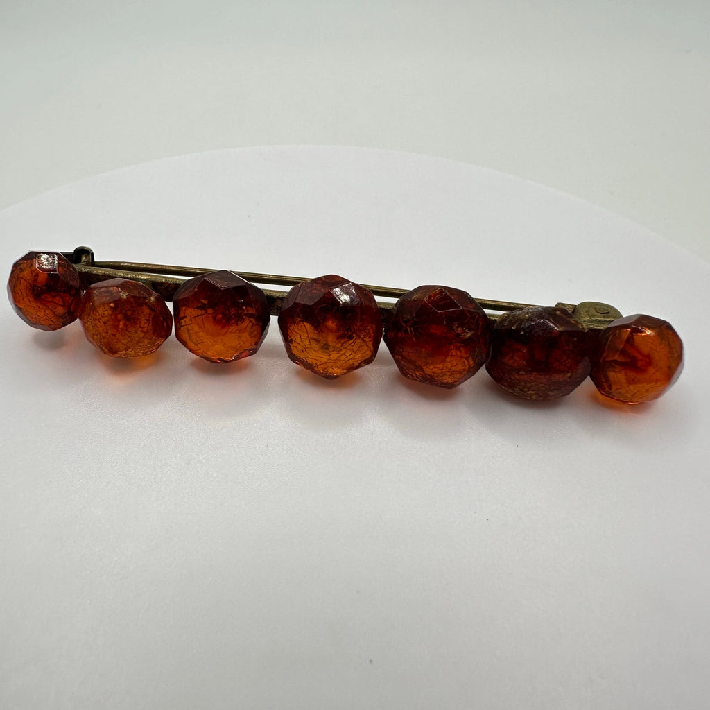 Antique Victorian 1800s genuine faceted Baltic amber beads bar pin brooch