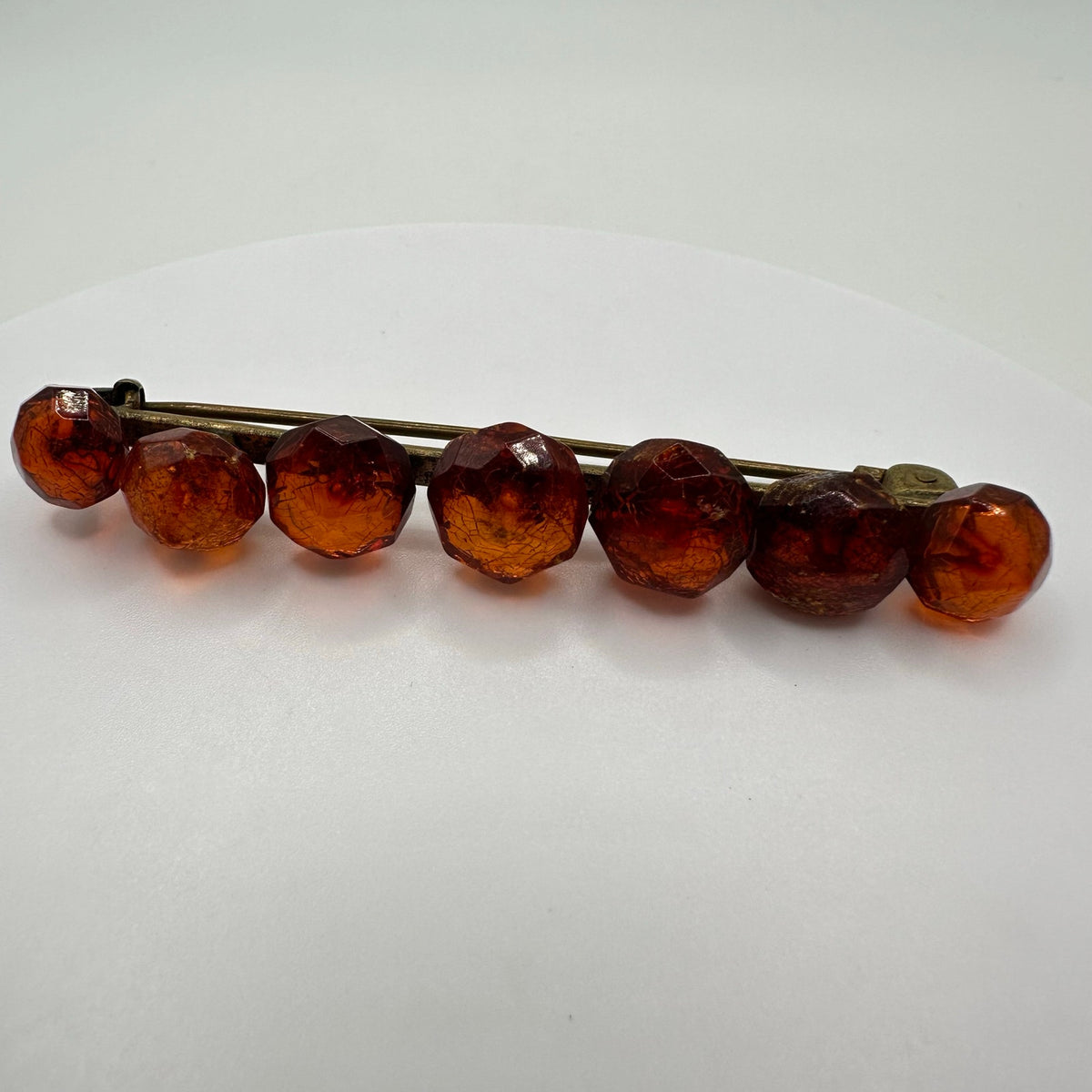 Antique Victorian 1800s genuine faceted Baltic amber beads bar pin brooch